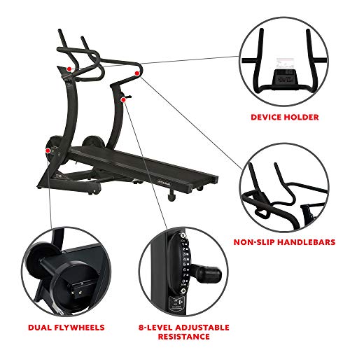 Sunny Health & Fitness Asuna High Performance Manual Treadmill with Heavy Duty Dual Flywheels, Tablet Holder, Incline, 440 LB Max Weight, 8 Level Resistance - 7700