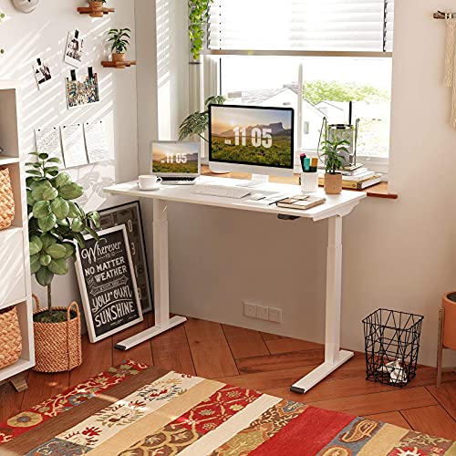Flexispot Quick Install Standing Desk EC9 Electric Height Adjustable Desk for Home Office 48 x 24 Inches Whole-Piece Desk Board VICI(White Frame + 48" White Top)