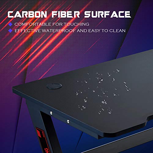 FERGHANA Gaming Desk Z-Shape Large Size 47 inch, Black Gaming Computer Desk with Carbon Fiber Surface, Durable Frame, Racing Style for Home, Office,Dormitory,Internet Bar(Black)