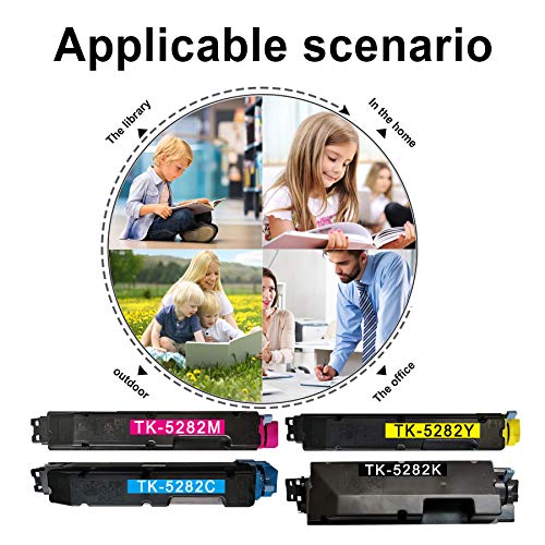 4 Pack (1BK+1C+1M+1Y) TK5282 TK-5282 1T02TW0US0 1T02TWCUS0 1T02TWBUS0 1T02TWAUS0 Toner Cartridge Replacement for Kyocera Ecosys M6235cidn(1102V02US1) M6235 M6635cidn P6235 Toner Kit Printer