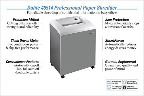Dahle 40514 Cross Cut Paper Shredder with SmartPower Energy Management, 20 Sheet Capacity, Shreds CDs, Staples, Credit Cards - Security Level P-4