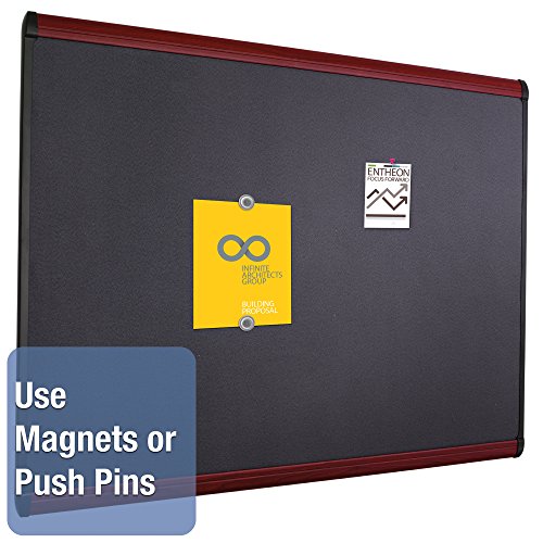 Quartet Prestige Plus Magnetic Fabric Bulletin Board, 6 x 4 Feet, Black with Mahogany Frame (MB547M)