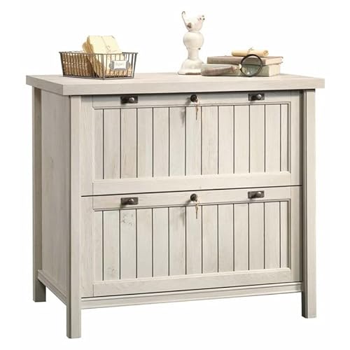 Home Square Executive Desk and Lateral File Set in Chalked Chestnut - 2 Piece Home Office Furniture