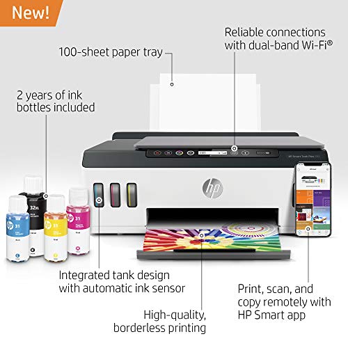 HP Smart-Tank Plus 551 Wireless All-in-One Ink-Tank Printer | up to 2 Years of Ink in Bottles | Mobile Remote Print, Scan, Copy (6HF11A)