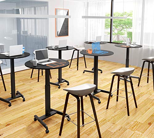 Stand Steady Height Adjustable Round Table & Multifunctional Mobile Workstation | Portable Standing Desk with Pneumatic Air Lift | Collaborative Workspace for School & Office | Easy Assembly (Black)