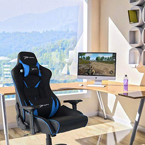 EWin Computer Gaming Office Chair 330lbs 4D Adjustable Armrests Ergonomic High-Back PU Leather Tilt Rocker Seat Height Adjustment Mechanisms Black Blue with Pillows(Flash Normal Series)