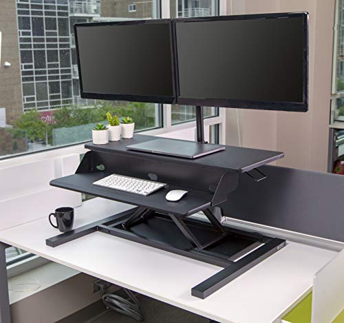 Stand Up Desk Store AirRise Pro 2.0 Two Tier Standing Desk Converter with Dual Monitor Mount (Black, 32")