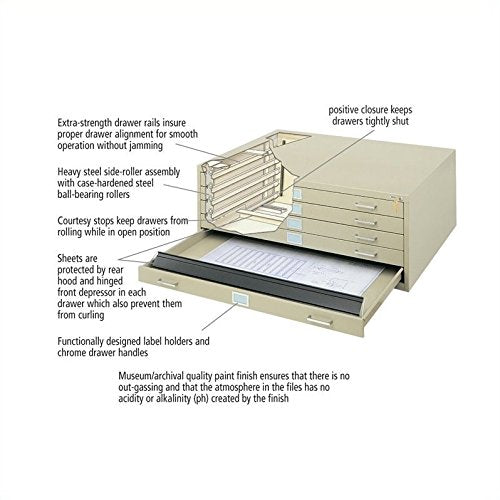 Pemberly Row 5 Drawer Metal Flat Files Cabinet for 24" x 36" Documents in Tropic Sand
