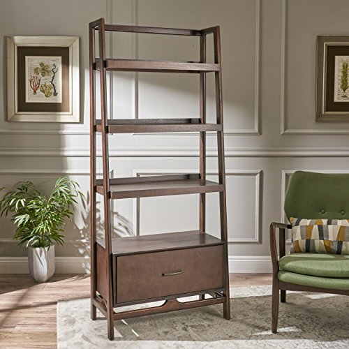 Great Deal Furniture 304801 Allen Midcentury Modern Faux Wood Shelf, Walnut,