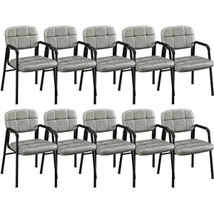 Yaheetech 10PCS Guest Reception Chairs PU Leather Ergonomic Chairs with Armrests, Metal Frame - Gray