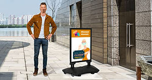 M&T Displays WindPro Lite Weather and Wind Resistant Outdoor Pavement Curb Sidewalk Sign Holder for 30x40 Inch Posters Black Aluminum Easy Front Loading Snap Frame Durable LDPE Black Water Base