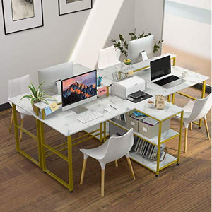 Houssem 94.5’’ Two Person Desk with Monitor Stand, Double Computer Desk with Storage Shelves, Extra Long Workstation Desk with Power Strip for Home Office Study Room Bedroom