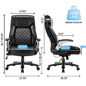 Seevoo Big and Tall Office Chair 400LBS High Back Executive Computer Chair - Adjustable Lumbar Support, Flip-Up Arms, Black