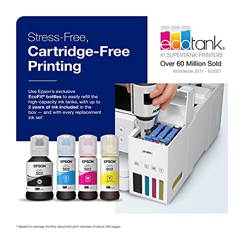 Epson EcoTank ET-3830 Wireless Color All-in-One Cartridge-Free Supertank Printer with Scan, Copy, Auto 2-Sided Printing and Ethernet – The Perfect Printer for Productive Families
