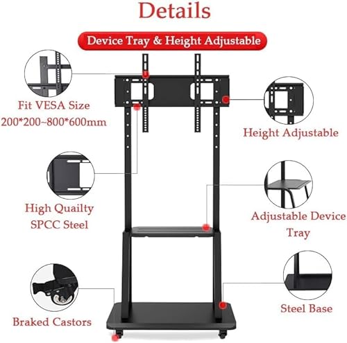 GaRcan Mobile TV Cart Stand 32-65 Inch Free Lift Floor Stand with AV Stand Camera Mount