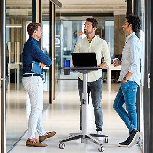 Ergotron LearnFit Mobile Standing Desk - Adjustable Height Small Rolling Laptop Sit Stand Desk - Grey