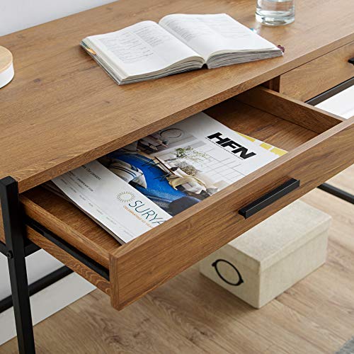 Caffoz 48" Writing Desk | Study Computer Desk | Oak Brown | Laptop PC Table Workstation with 2 Drawers for Home Office | Storage Space Saver