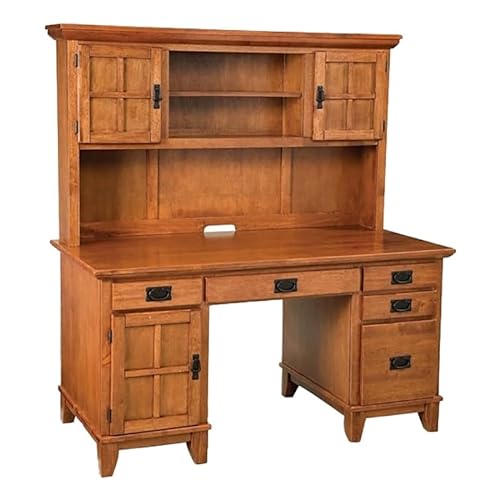 Bowery Hill Cottage Oak Wood Pedestal Desk with Hutch