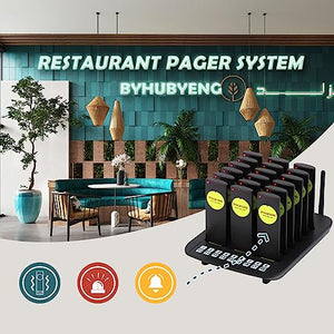 ROLTIN Restaurant Pager System with 20 Pagers+1 Caller, 3000M Range, 3-in-1 Vibration + Beep + Flashing Light, Wireless Queuing Calling System