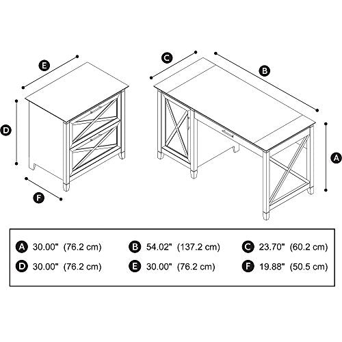 Bush Furniture Key West 54W Computer Desk with Storage and 2 Drawer Lateral File Cabinet in Washed Gray