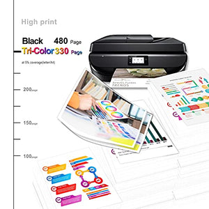 5 Pack Compatible 63XL 63 XL Ink Cartridge (3 Black & 2 Tri-Color) Remanufactured Replacement for HP Deskjet 3637 3831 3833 4650 4652 4654 4655 Envy 4512 4523 4524 4516 4517 4522 4525 Mobile Printer