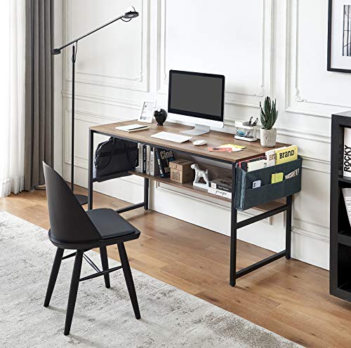 Linsy Home Computer Desk with Bookshelf and Storage Bag, 55 Inch Study Writing PC Laptop Table, Home Office Desk, Modern Simple Design, Wood