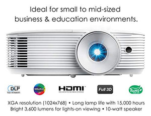 Optoma X343 XGA DLP Professional Projector | Bright 3600 Lumens | Business Presentations, Classrooms, or Home | 15,000 Hour Lamp Life | Speaker Built in | Portable Size