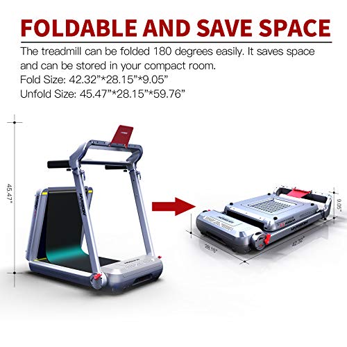 HARISON Folding Treadmill Portable Electric Running Machine 300 LBS Capacity with LCD Display, Device Holder and Adjustable Height for Home Cardio Workout (Installation Free)