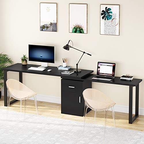 Tribesigns L-Shaped Computer Desk with Storage Cabinet, 55 Inch Large Rotating Corner Office Desk with Drawer, Modern Writing Study Executive Workstation Table for Home Office (Black)