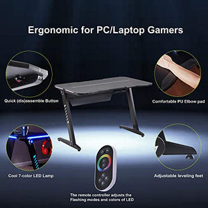 Gaming Desk LED Lights Z-Shaped Ergonomic Computer Desk Comfortable for PC Gamers Home Office Racing Table Workstation with RGB LED Lights, Headphone Hook (47.2" L x 27.6" W x 30.7" H)