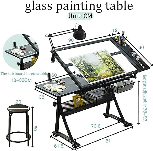 CNAOHGHN Adjustable Tempered Glass Drafting Desk with Chair