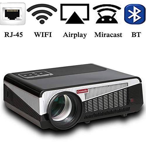 Gzunelic 4500 lumens Android WiFi 1080p Video Projector LCD LED Full HD Theater Proyector with Bluetooth Wireless Synchronize to Smart Phone by Airplay or Miracast Ideal for Home Entertainment