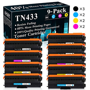 9-Pack (3BK+2C+2M+2Y) Cartridge TN433BK,TN433C,TN433M,TN433Y Toner Cartridge Replacement for Brother HL-L8260CDW L8360CDW L9310CDWTT DCP-L8410CDW MFC-L8610CDW L8900CDW L8690CDW L9570CDW Printer