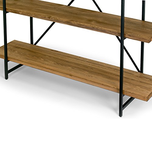 Glamour Home Ailis 75" Brown Pine Wood Metal Frame Etagere Bookcase Four-Shelf Media Center