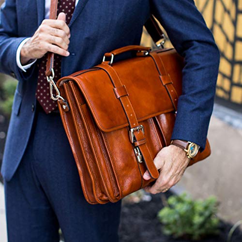 Floto Firenze Leather Buckle Strap Briefcase Bag - 2 Gusset … (Olive Honey Brown)