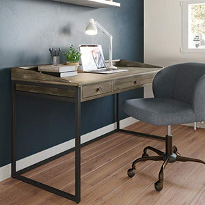 SIMPLIHOME Ralston SOLID WOOD and Metal Modern Industrial 60 inch Wide Home Office Desk, Writing Table, Workstation, Study Table Furniture in Distressed Grey with 2 Drawerss