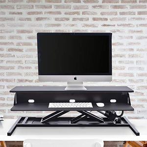 Stand Up Desk Store Power Pro Electric Adjustable Height Two Tier Standing Desk Converter (Black, 42" Wide)