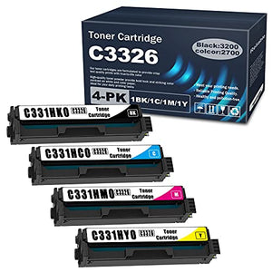 (1BK+1C+1M+1Y) C331HK0 C331HC0 C331HM0 C331HY0 High Yield Toner Cartridge Compatible Replacement for Lexmark C3326 C3326dw MC3326adwe Printer Toner