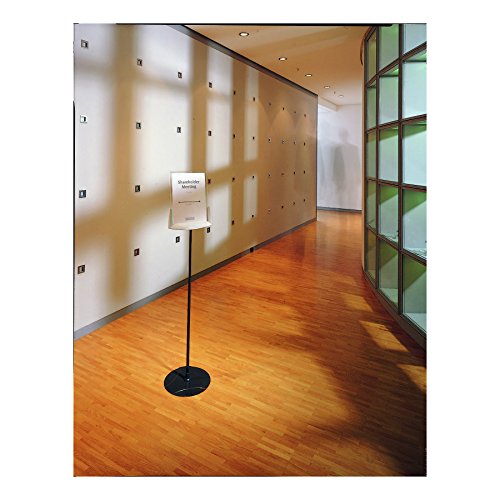 Durable Acrylic Floor Standing Sign, Letter-Size Inserts, Sturdy Aluminum Base, Extends from 40"" to 60"" Height, SHERPA Design (558957)", gray
