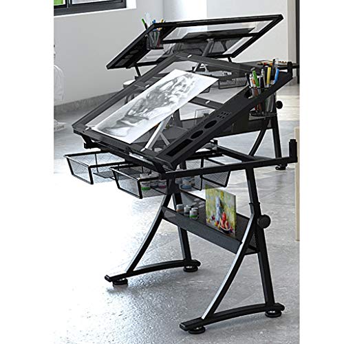 Height Adjustable Drawing Desk, Tiltable Craft Table with Storage, Large Art Desk, for Home Office Drafting Table