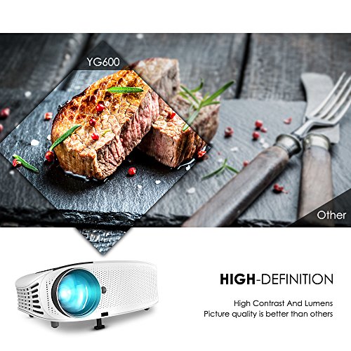 Projector, ELEPHAS [2018 Upgraded Version] 720P 200" LCD Video Projector Support HDMI VGA AV USB Micro SD Ideal for Home Theater Entertainment Party and Games, White