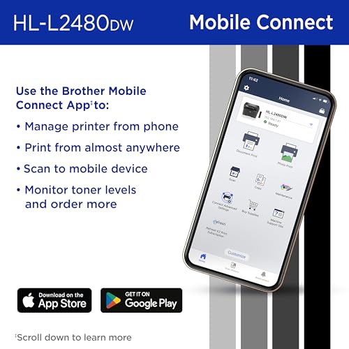 Brother HL-L2480DW Wireless Monochrome Laser Printer | Copy, Scan, Duplex, Mobile | Black & White | Refresh Subscription Trial | Amazon Dash Replenishment Ready