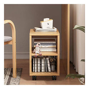 HIHELO Wood Book Cart Rolling Storage Organizer with Wheels - Natural, 2-Tier