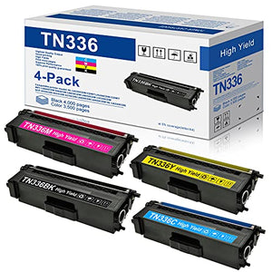 Compatible 4-Pack TN 336 Toner Cartridge Replacement for Brother TN336 TN-336 to use with HL-L8350CDW HL-L8250CDN HL-L8350CDWT MFC-L8850CDW MFC-L8600CDW Color Printer(1BK+1C+1M+1Y)