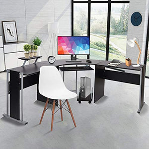 71" L-Shaped Gaming Desk -Large Desktop 22” Wide Wood Curved Corner Office Desk -Sturdy Computer Writing Desks PC Laptop Table Workstation for Home Office, Black