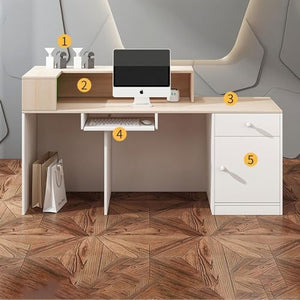 WDZDMYL Modern Reception Desk Counter Table with Lockable Drawer & Shelves