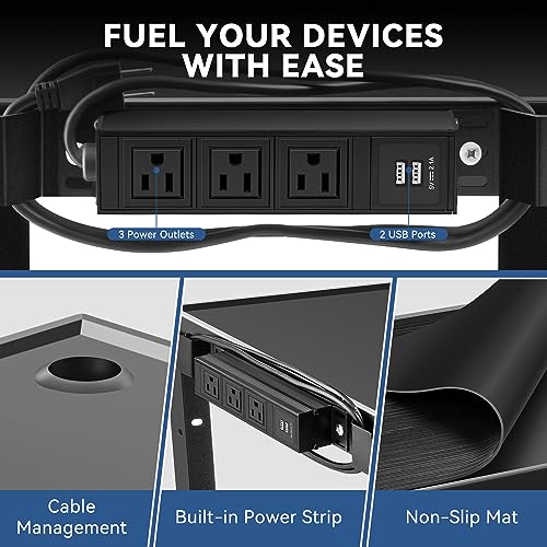 Auto Dynasty Universal Adjustable-Height AV Rolling Storage Cart with Power Strip, 3 Outlets, 35"x24-42"x25", Black