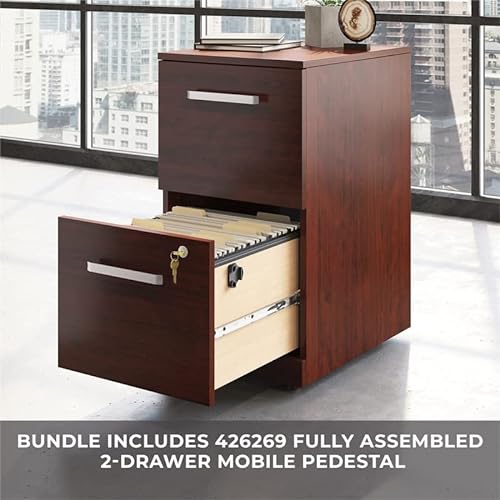 Pemberly Row Cherry File Cabinet 72" x 30" Shell with 2-Drawer and 3-Drawer Mobile