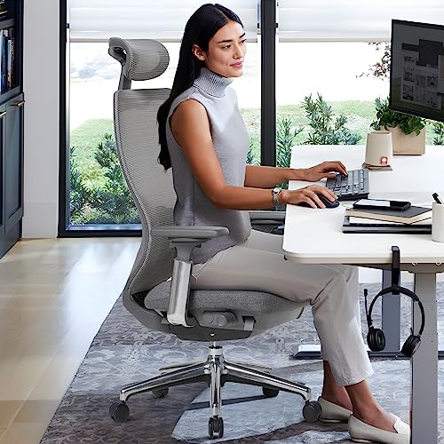 COLAMY Ergonomic Mesh Office Chair with Adjustable Headrest and 4D Arms, Slide Seat, Tilt Lock - Dark Grey