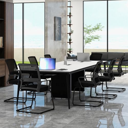 Tangkula Set of 10 Office Guest Chairs with Lumbar Support, Breathable Mesh Back, Armrests & Sled Base, Black